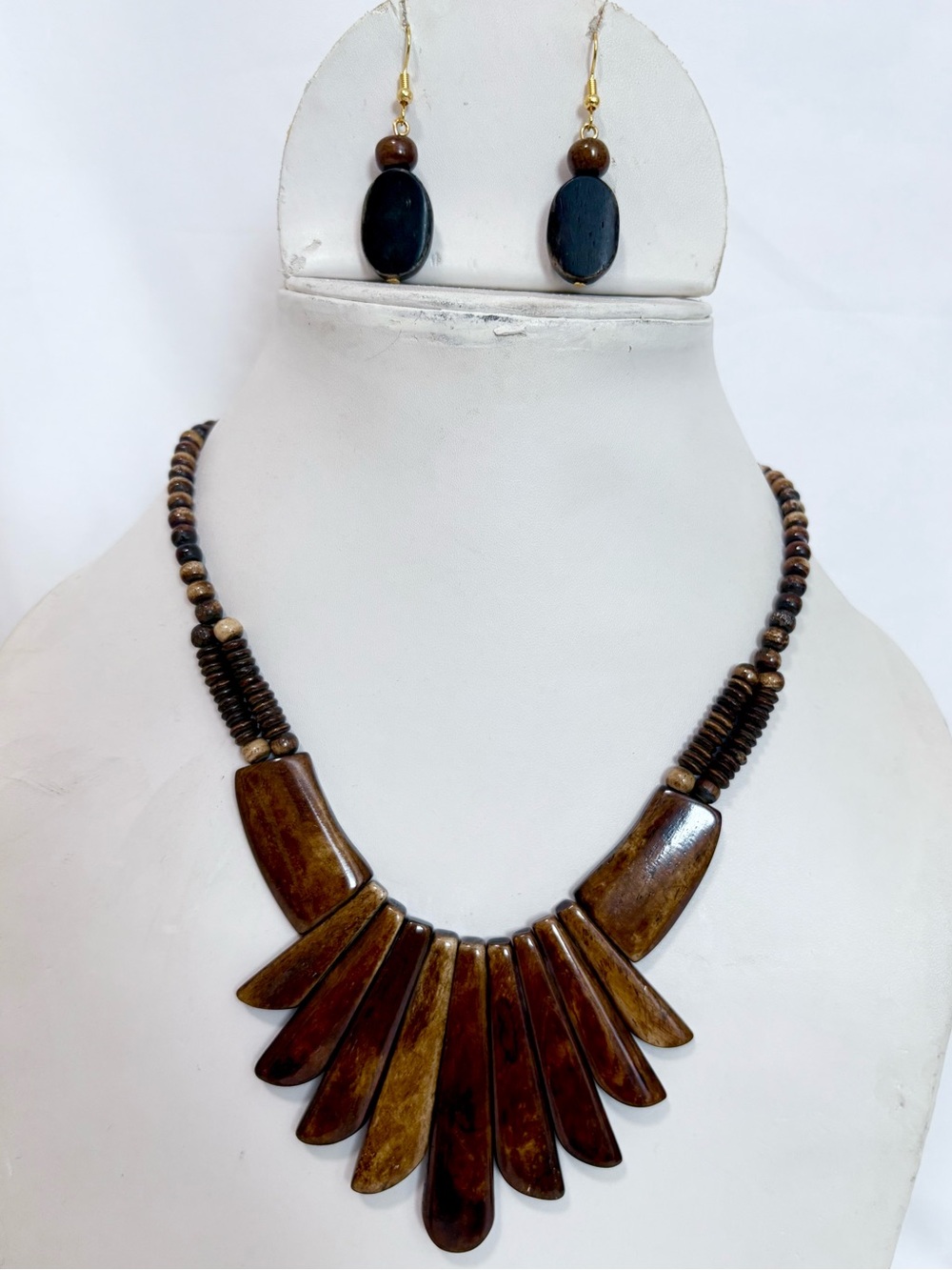 Hand carved Bone Necklace earring set
